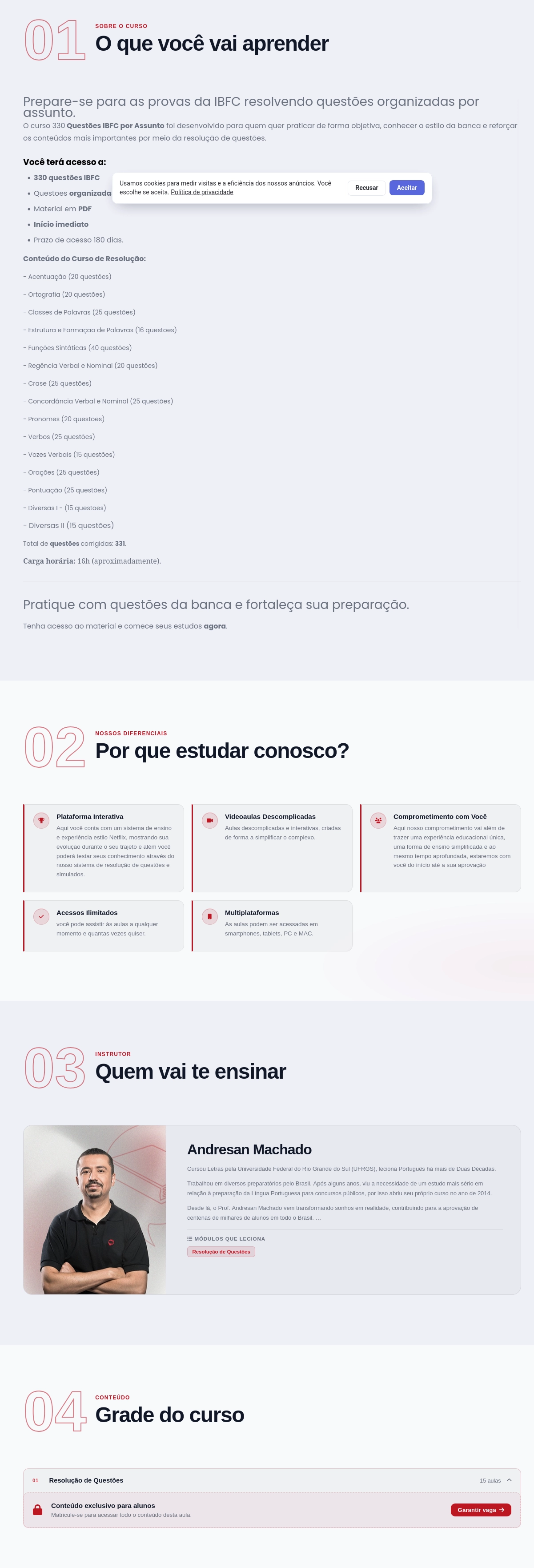 Conteúdo do curso IBFC - 330 questões por assunto - Português [2026.2] Andresan