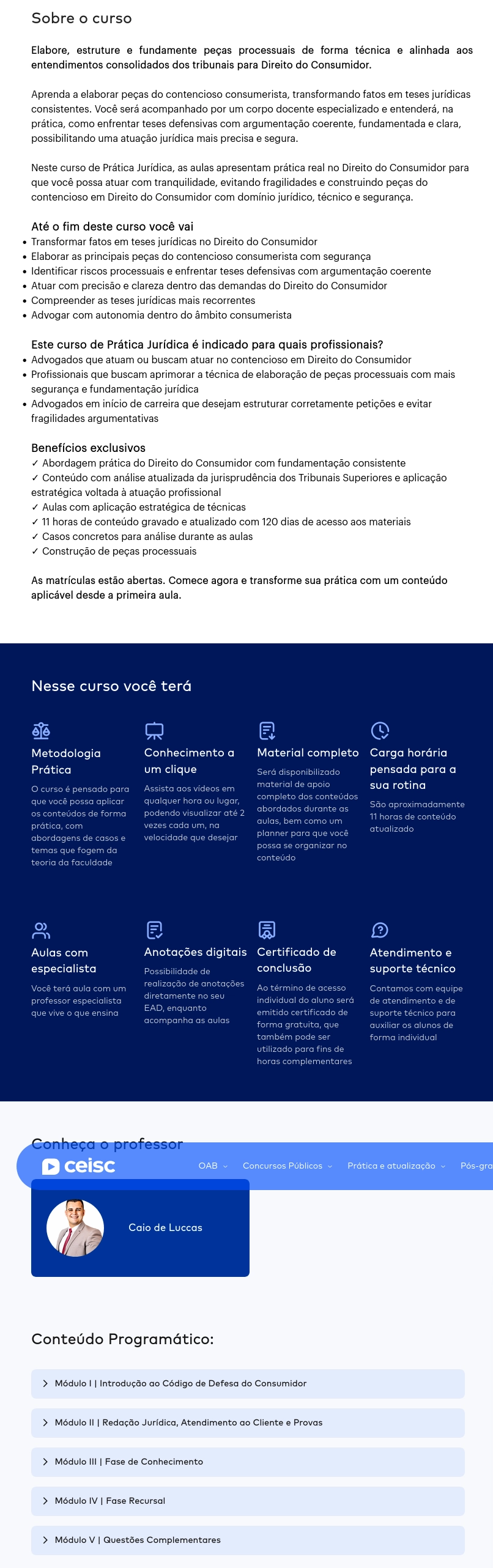 Conteúdo do curso Peças Processuais na Prática: Direito do Consumidor [2026.2] CSC