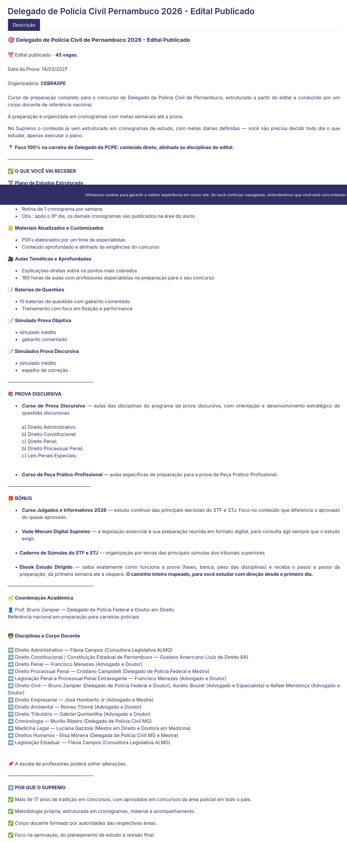 Conteúdo do curso DPC | PE - Delegado de Polícia Civil do Pernambuco [2026.2] SUP