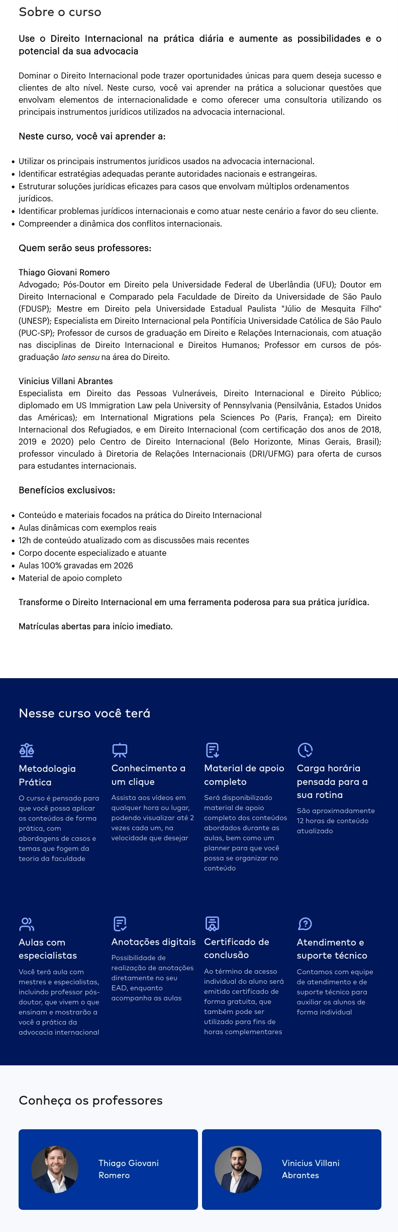 Conteúdo do curso Advocacia e Consultoria Internacional [2026.2] CEISC